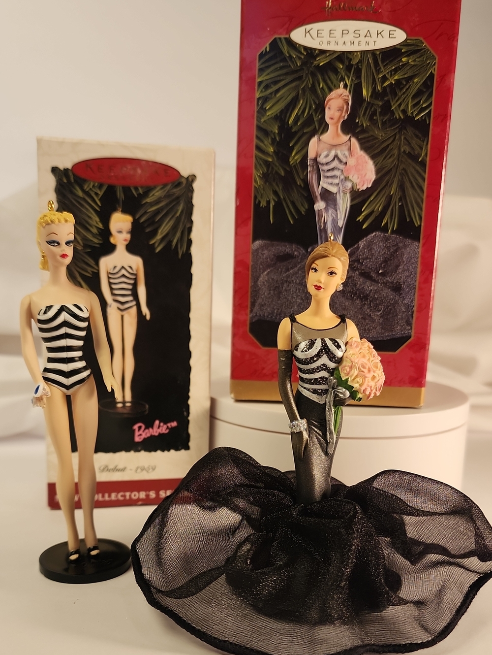 1994 Keepsake Black & White Barbie Debut & 1999 40th Anniversary Ornament